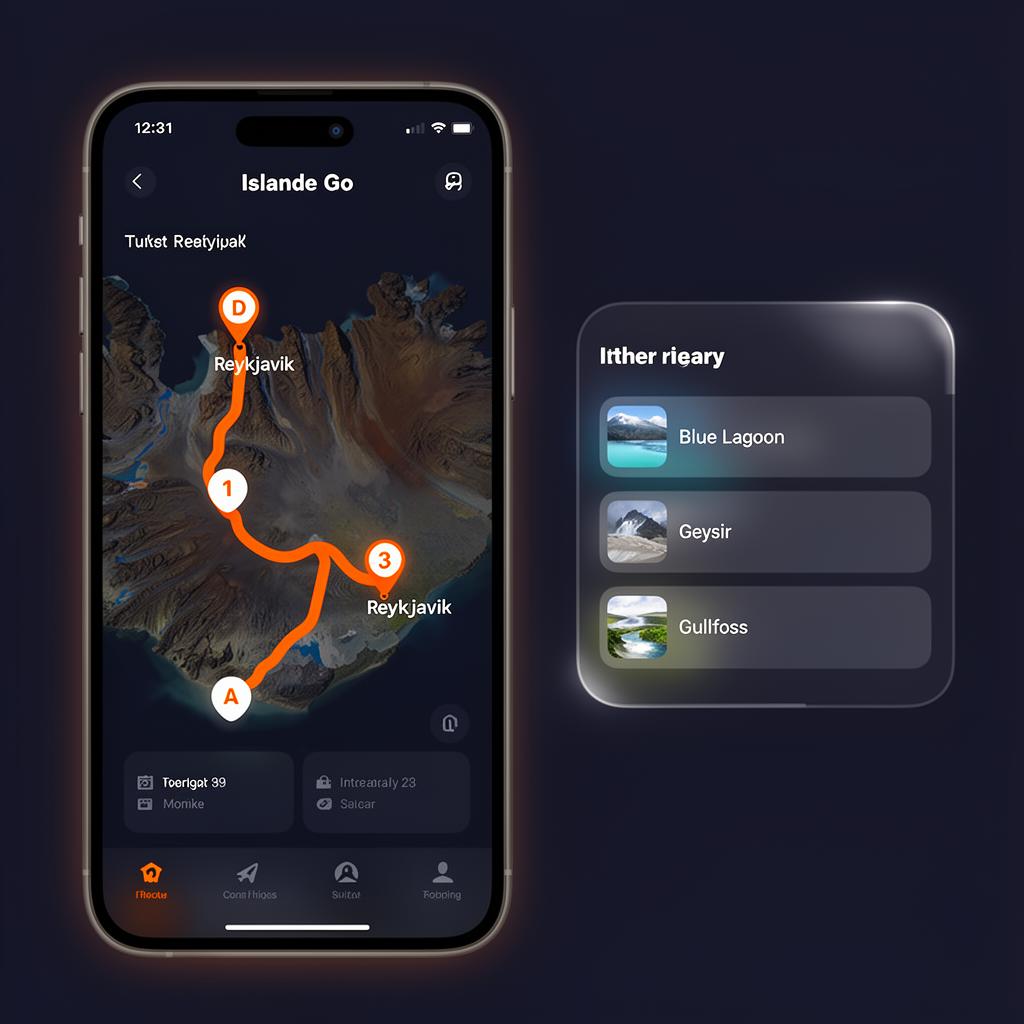 Islande Go app — itinerary on the map